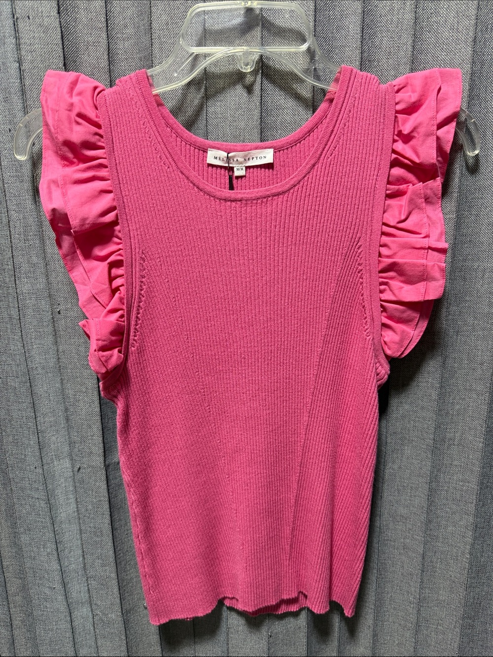 MELISSA NEPTON Pink Ruffle-Sleeve Ribbed Top